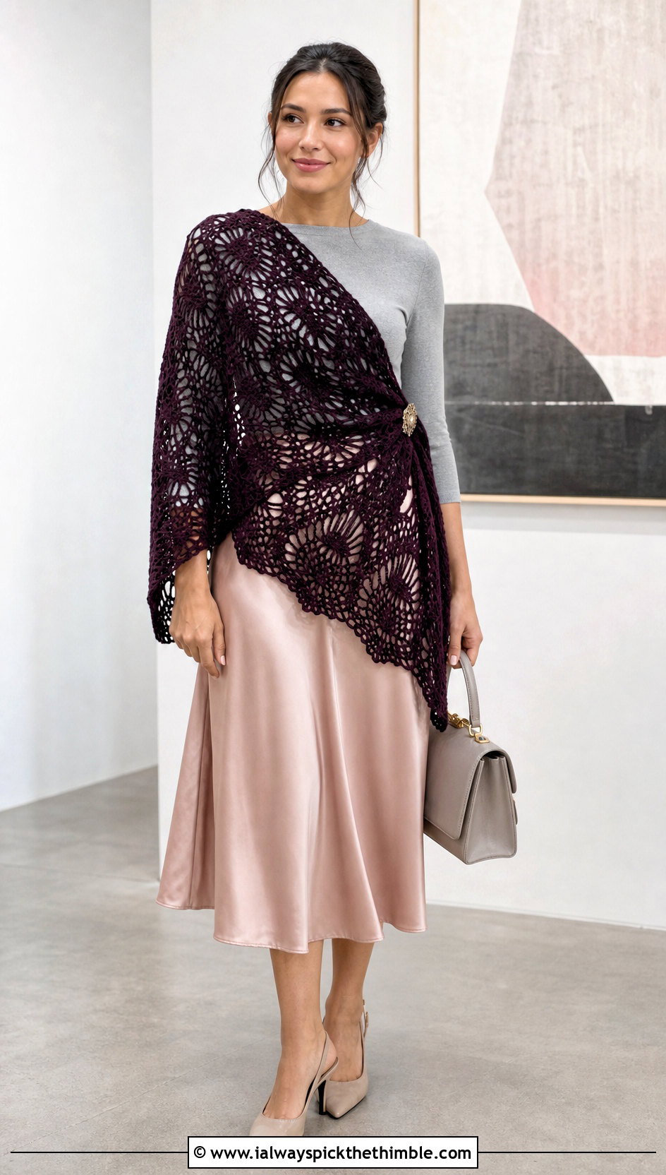 Pineapple Lace Crochet Mandala Shawl With Satin Skirt - 20 Crochet Mandala Shawl outfit ideas