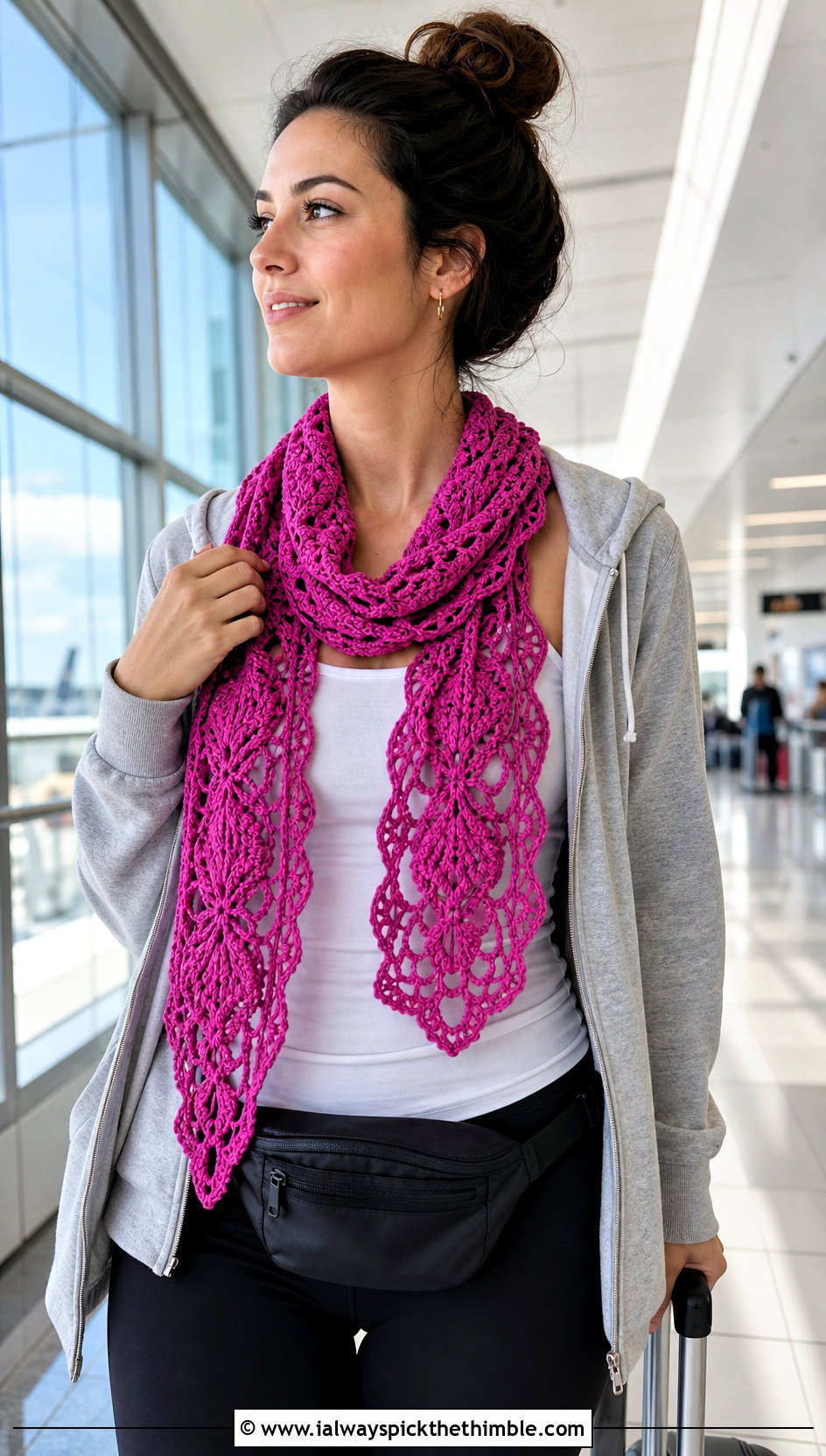 Pineapple Lace Crochet Scarf With Hoodie And Leggings - 15 Easy Lace Crochet Scarf outfit ideas