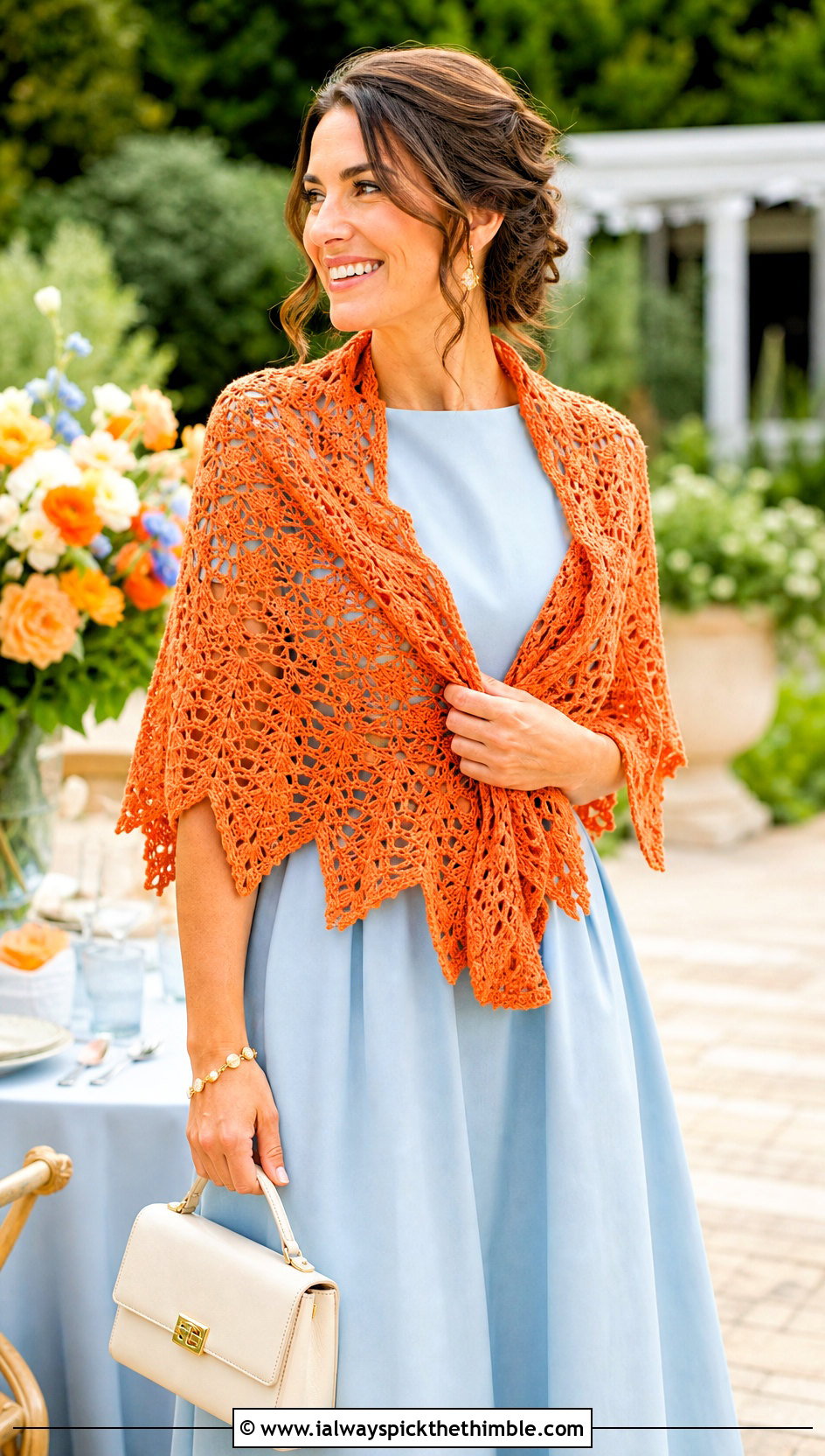 Pineapple Lace Crochet Shawl With Tea Length Dress - 20 crochet shawl wraps outfit ideas