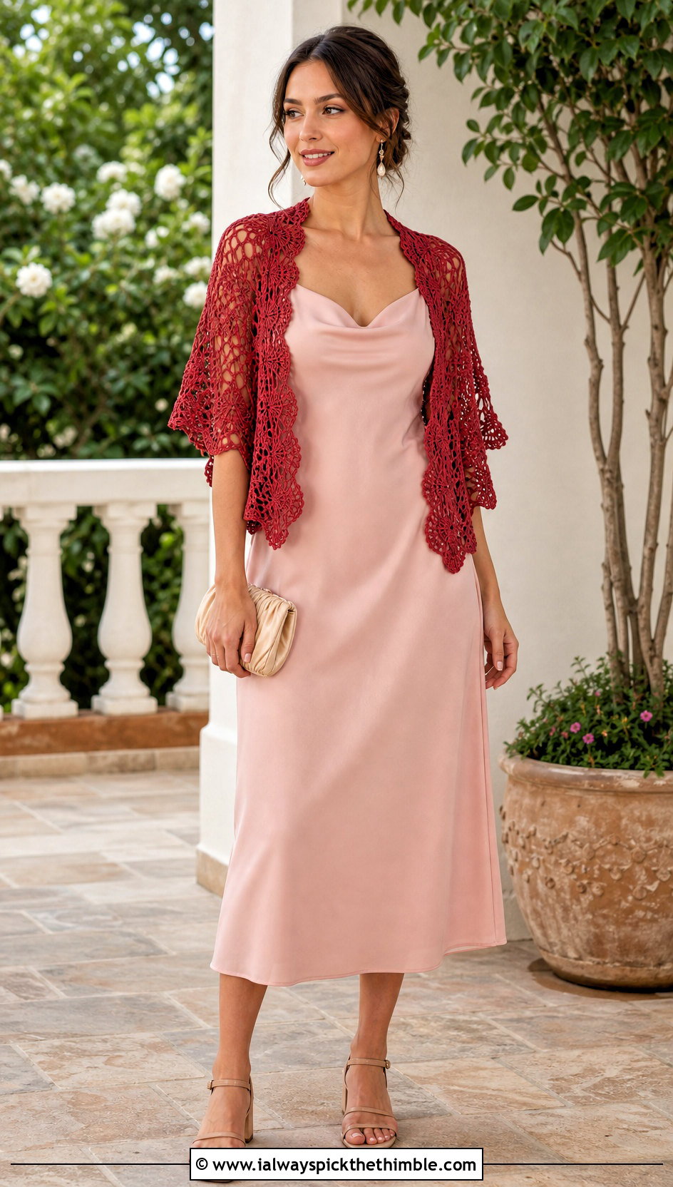 Pineapple Lace Crochet Shrug With Slip Dress - 25 crochet lace shrug outfit ideas
