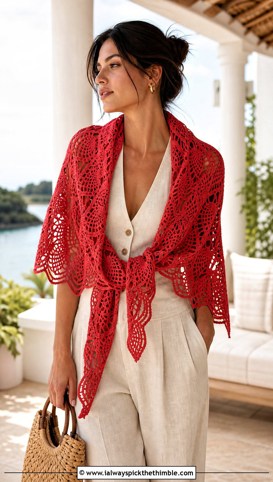 Pineapple Lace Shawl With Linen Vest And Trousers - 20 Victorian Crochet Shawl outfit ideas