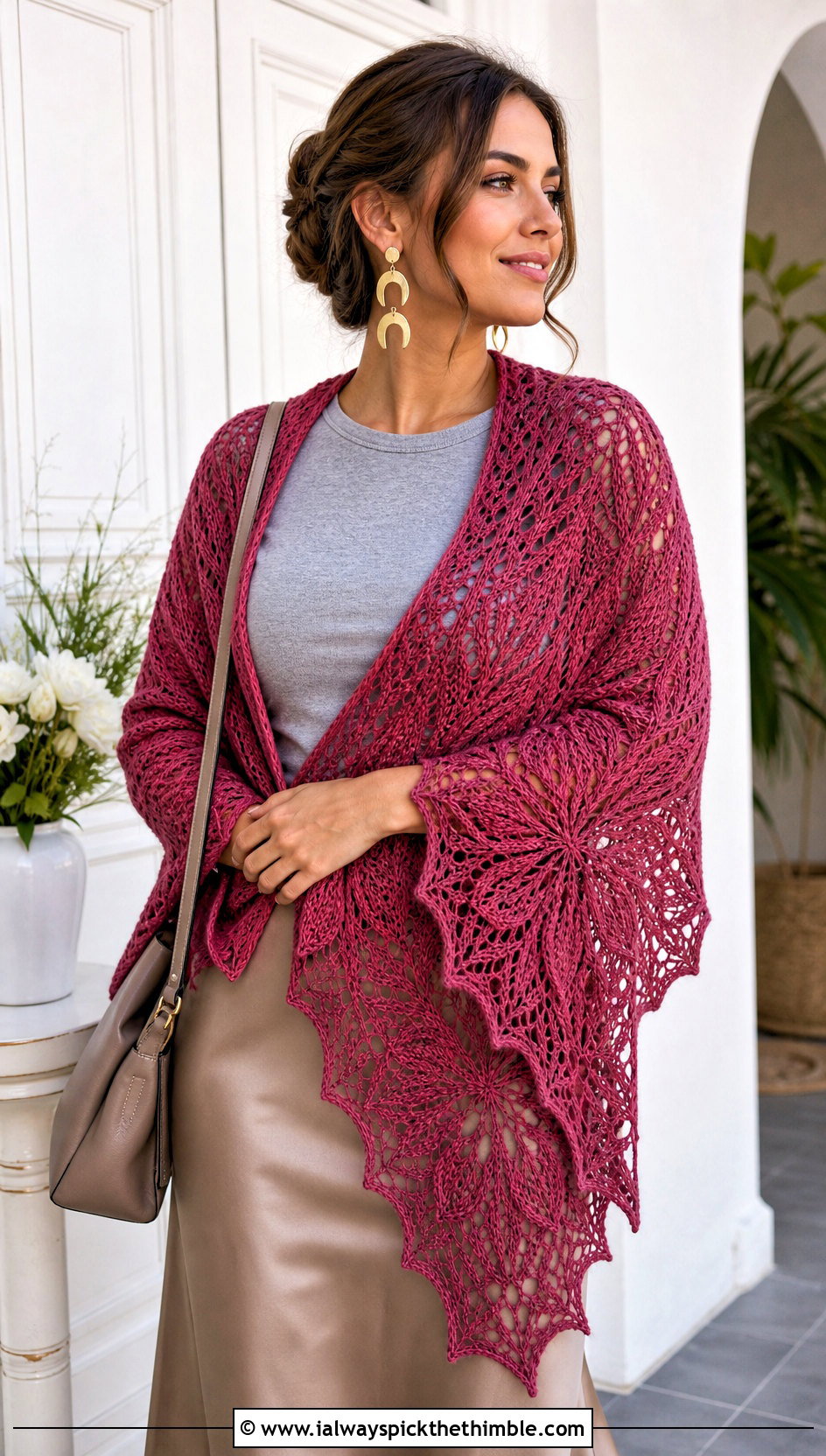 Pineapple Lace Shawl With Satin Skirt - 20 boho crochet shawl outfit ideas