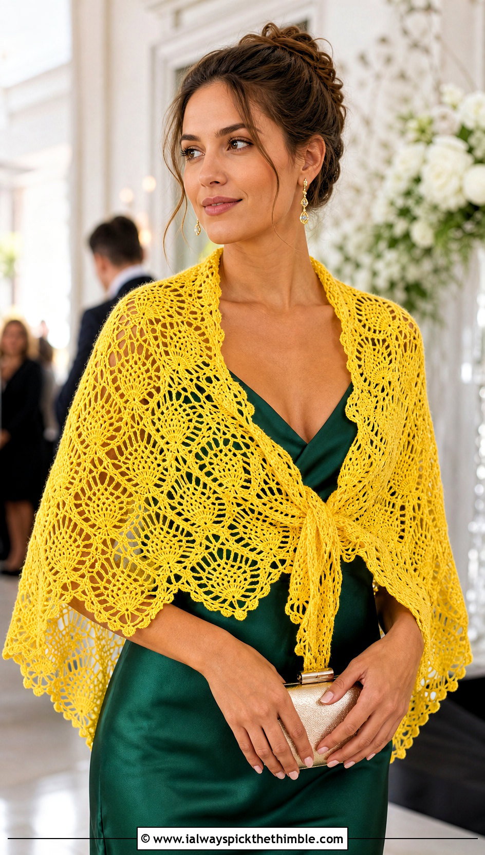 Pineapple Lace Triangle Shawl With Satin Slip Dress - 20 Crochet Lace Triangle Shawl outfit ideas