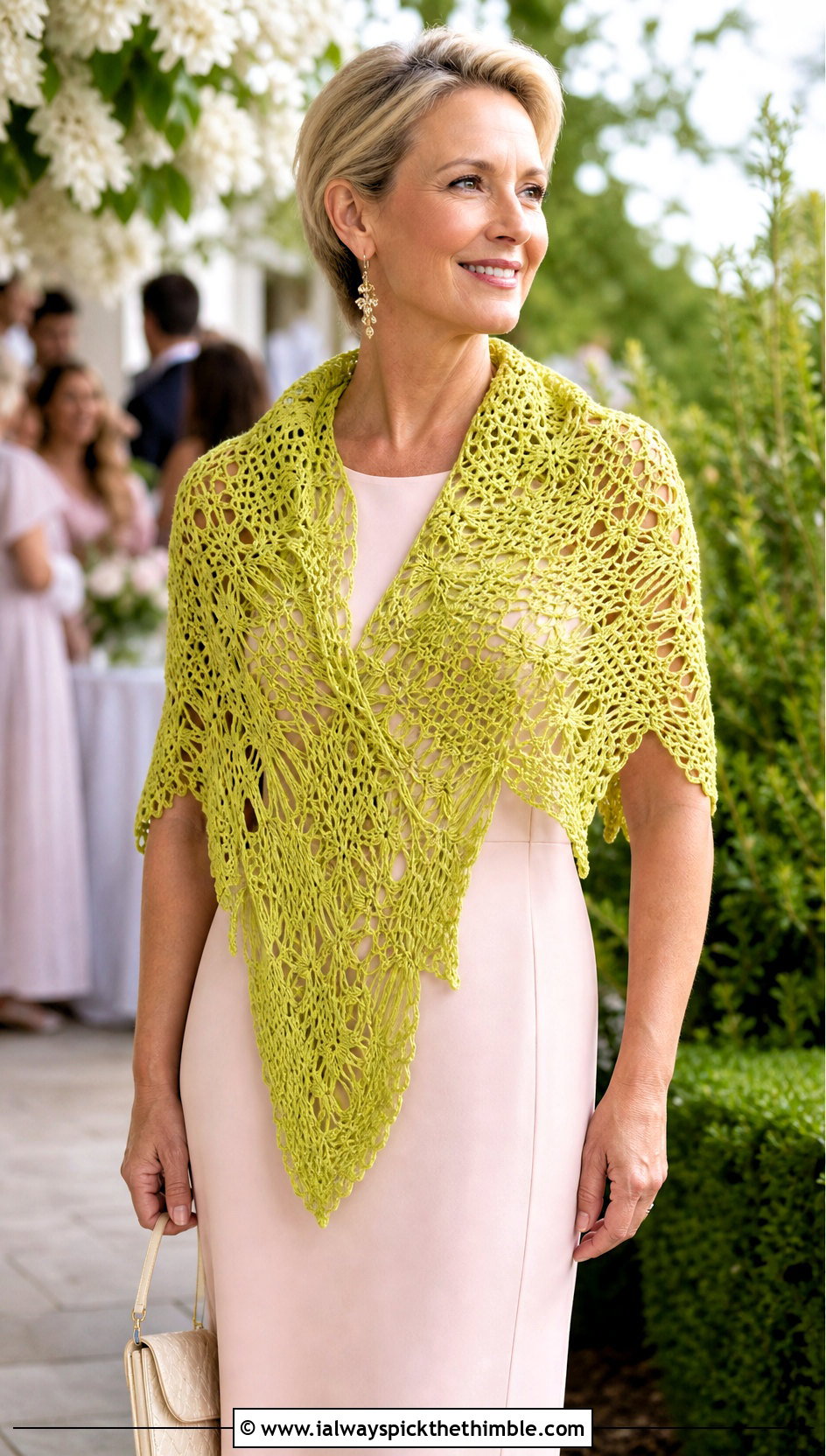 Pineapple Lace V Shaped Crochet Shawl With Maxi Dress - 15 V Shaped Crochet Shawl outfit ideas