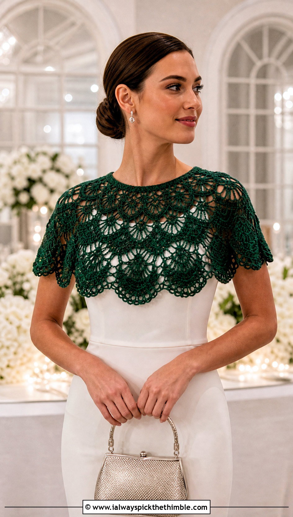 Pineapple Stitch Crochet Cape Collar With Sheath Dress - 15 Crochet Collar For Wedding outfit ideas