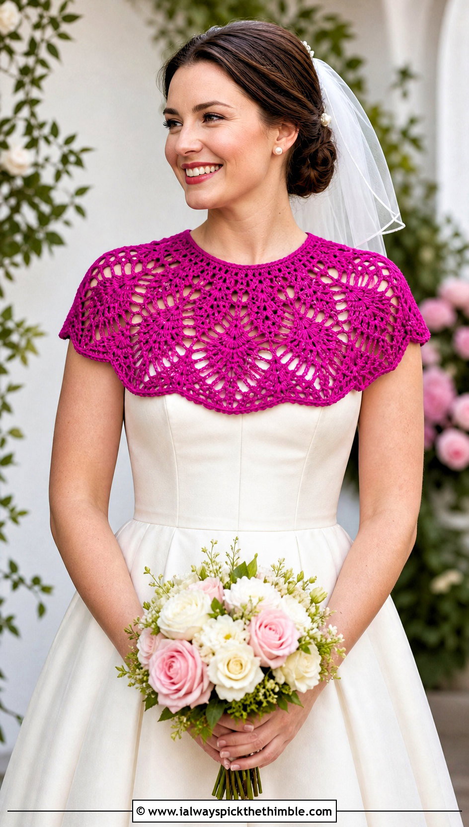 Pineapple Stitch Crochet Collar With Tea Length Wedding Dress - 15 crochet collar for wedding dress diy outfit ideas