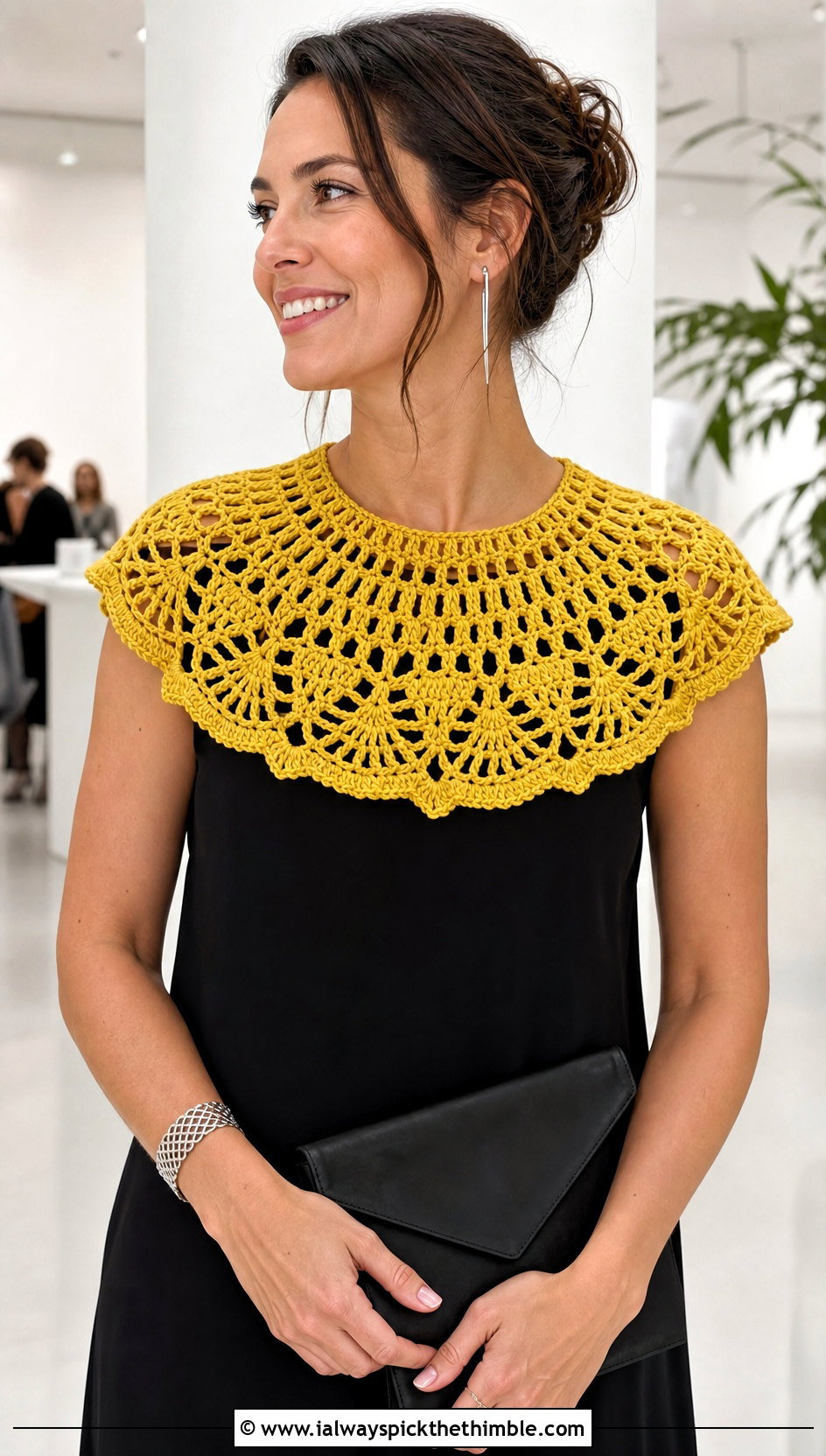 Pineapple Stitch Crocheted Collar With Midi Dress - 15 Crocheted Collars outfit ideas