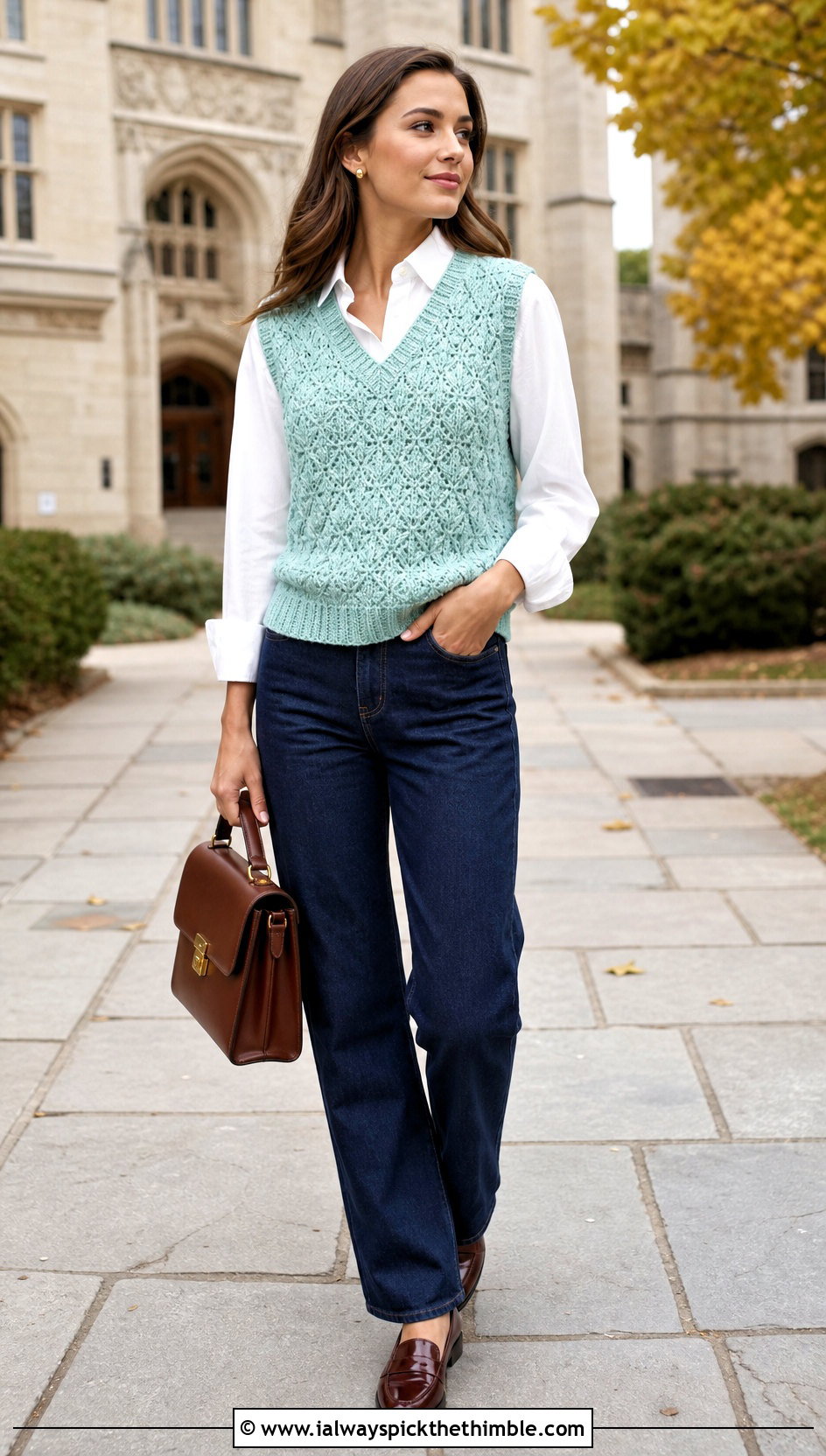 Pineapple Stitch Vest Top Over A Button Down Shirt - 20 Pineapple Stitch Crochet Top outfit ideas