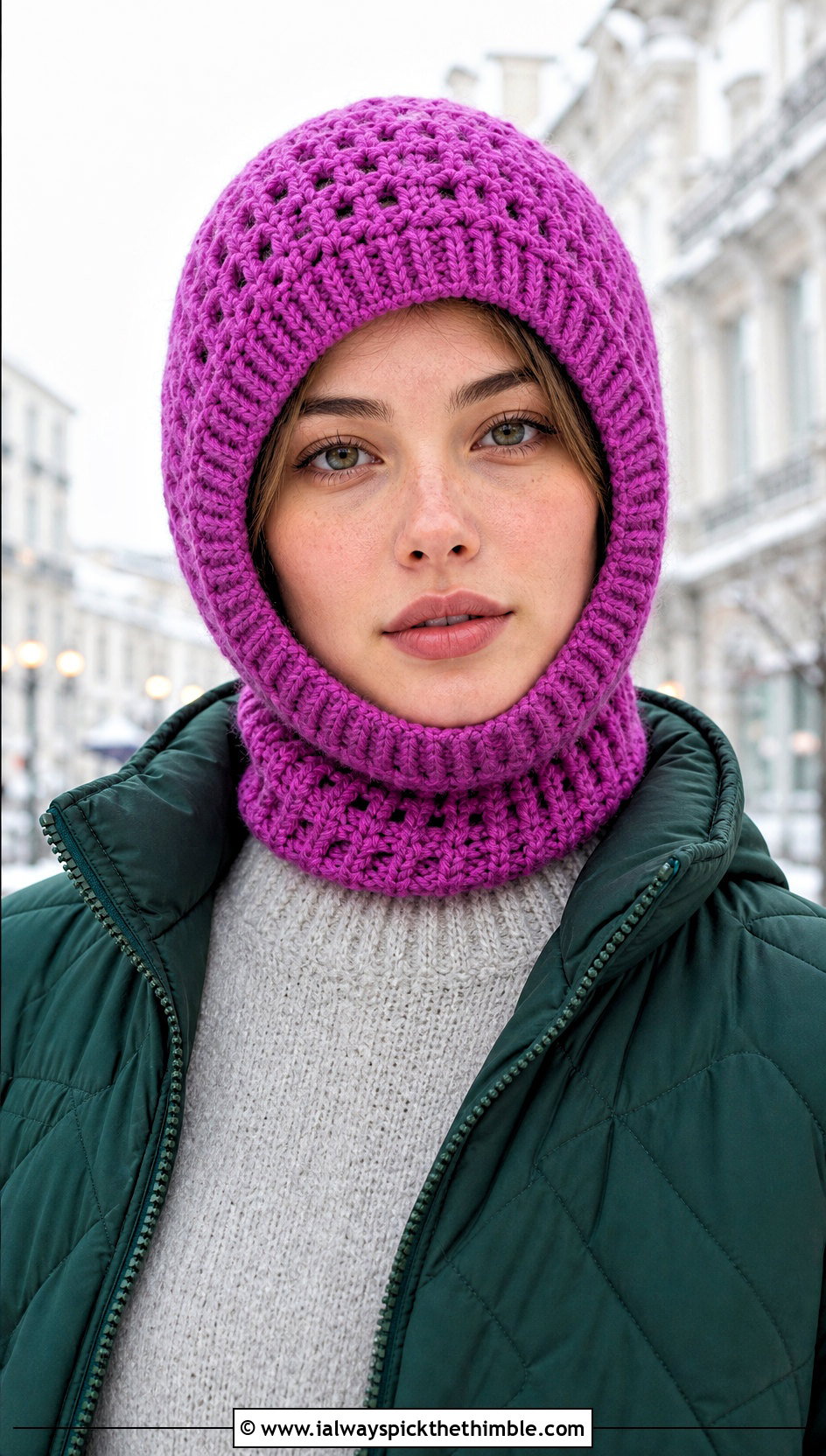 Pink Crochet Balaclava Hat With Quilted Jacket - 25 pink crochet hat outfit ideas
