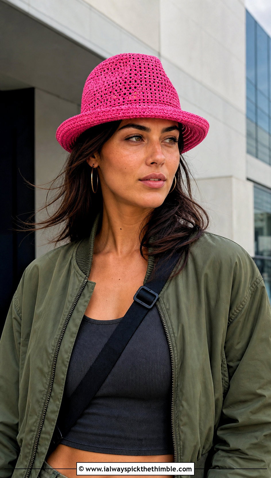 Pink Crochet Fedora With Cargo Pants - 25 pink crochet hat outfit ideas