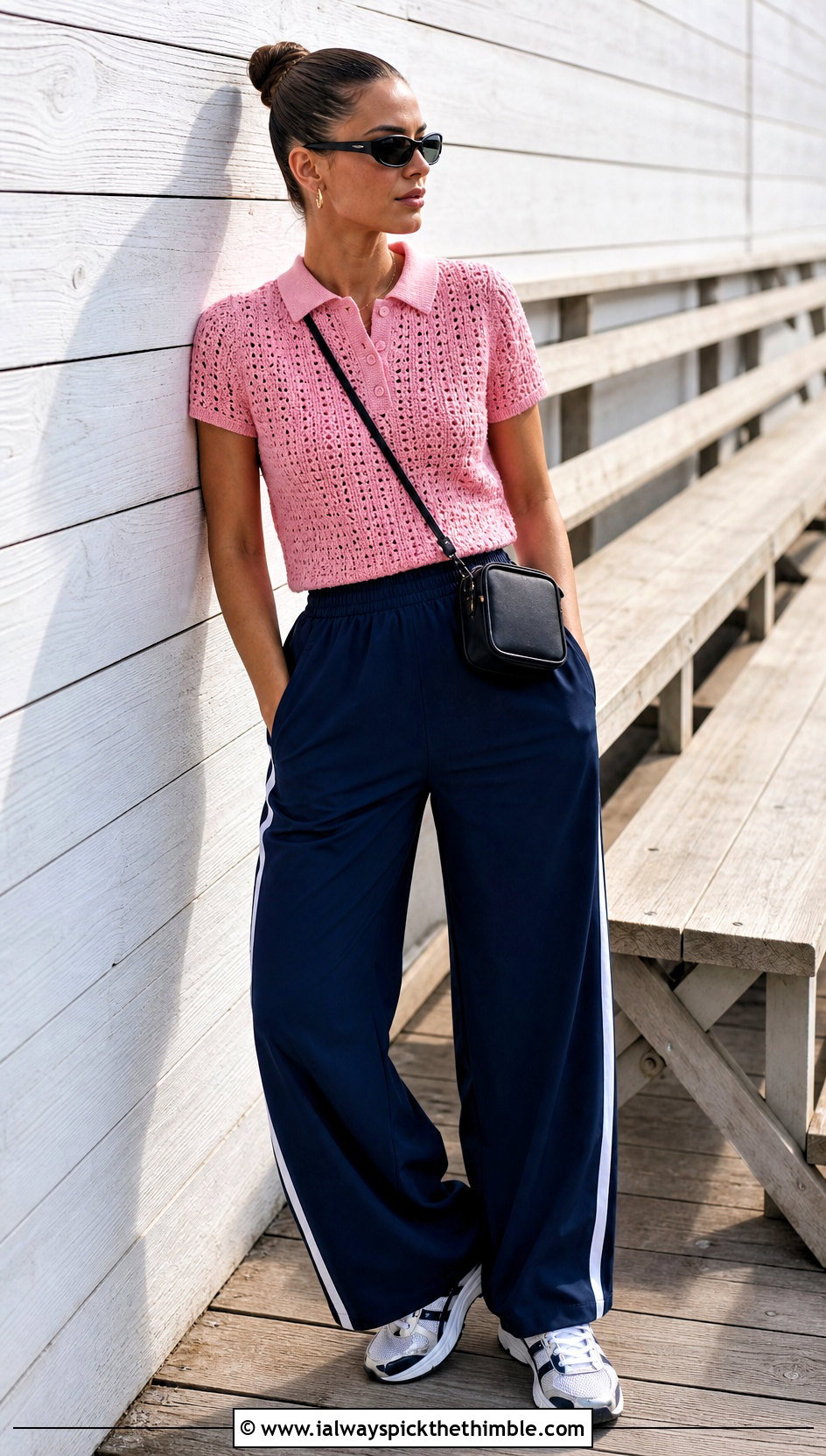 Pink Crochet Polo Top With Track Pants - 15 pink crochet top on wooden background outfit ideas