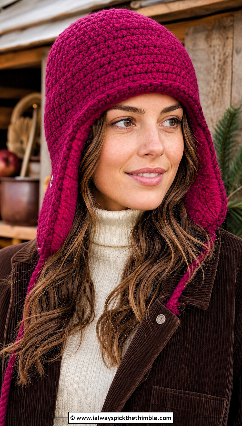 Pink Crochet Trapper Hat With Corduroy Jacket - 25 pink crochet hat outfit ideas