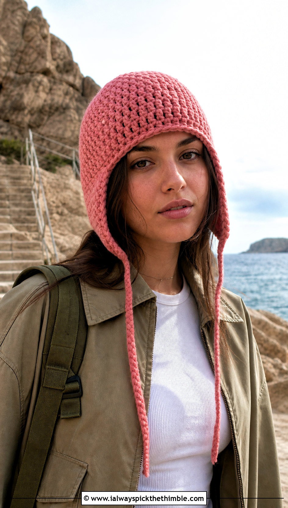 Pink Earflap Crochet Beanie With Cargo Pants - 25 pink crochet beanie outfit ideas