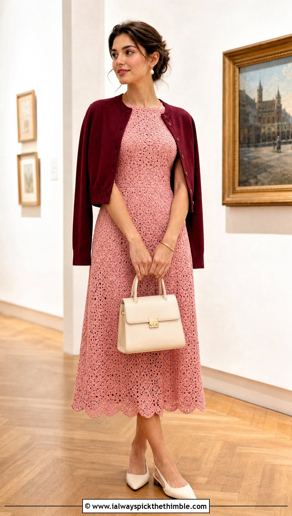Pink Scallop Hem Crochet Dress With Cardigan - 25 pink crochet dress outfit ideas