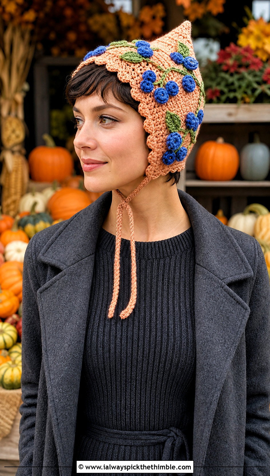 Pixie Blueberry Crochet Bonnet With Sweater Dress And Tall Boots - 25 blueberry crochet hat outfit ideas