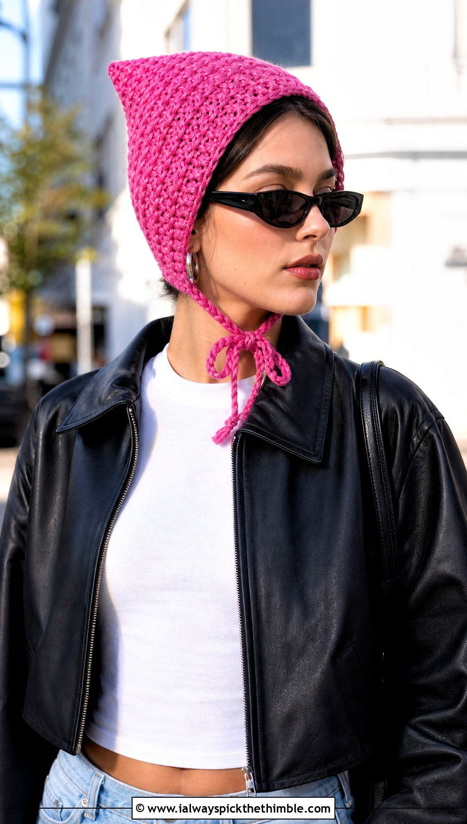 Pixie Crochet Easter Bonnet With Leather Jacket - 20 crochet easter bonnet outfit ideas