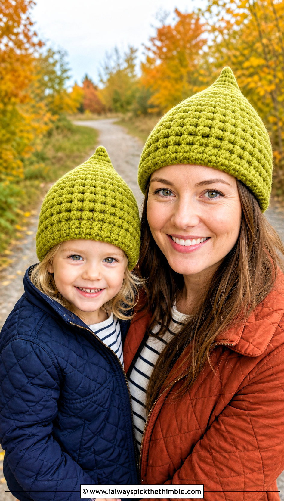 Pixie Crochet Hat With Quilted Jackets And Corduroy Pants - 20 crochet mommy and me hats outfit ideas