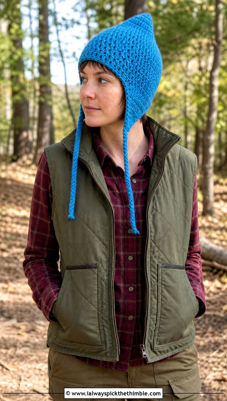 Pixie Point Crochet Beanie With Earflaps And Quilted Vest - 15 Crochet Beanie With Earflaps outfit ideas
