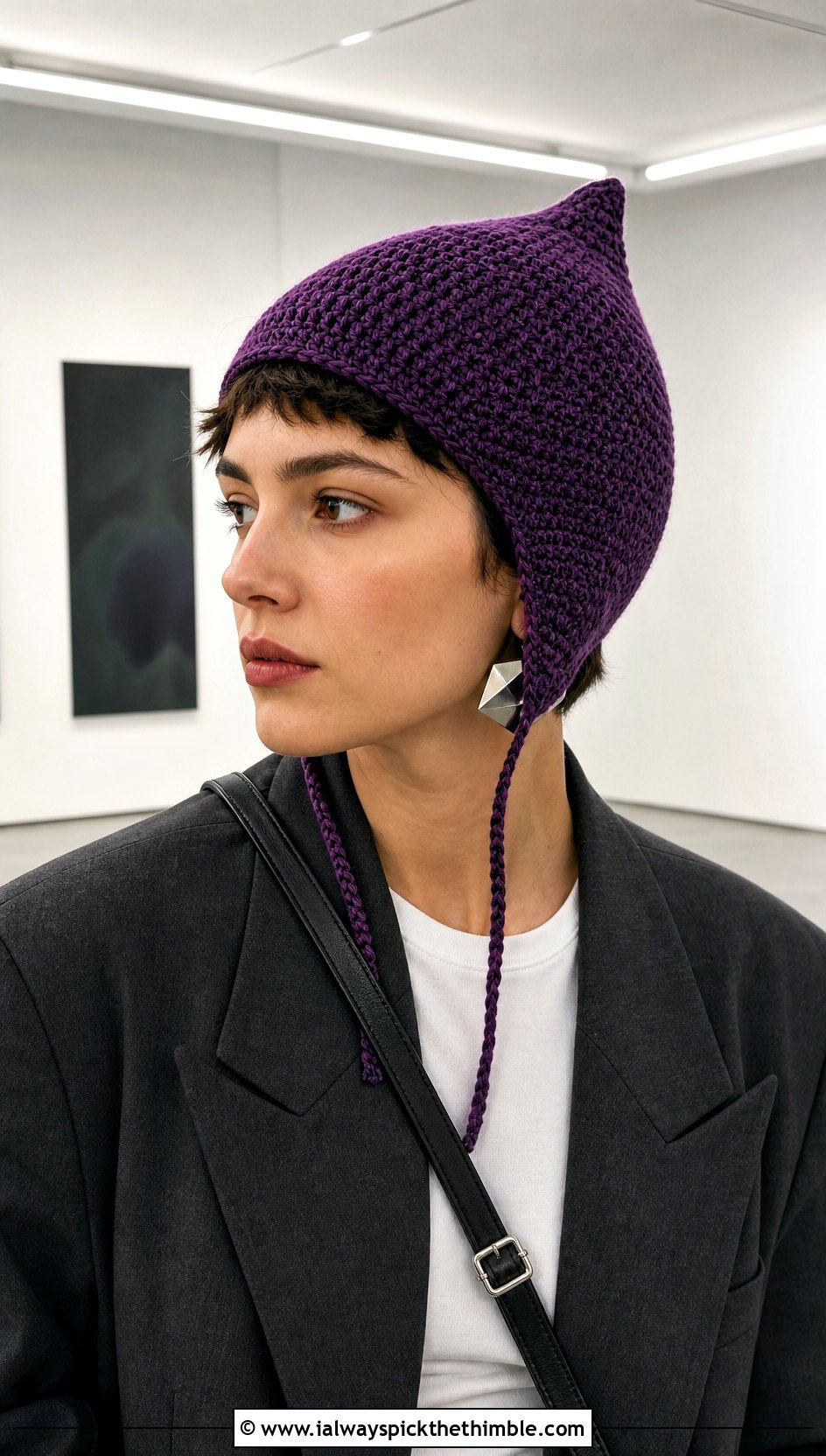 Pixie Point Crochet Earflap Hat With Oversized Blazer - 25 crochet earflap hat outfit ideas
