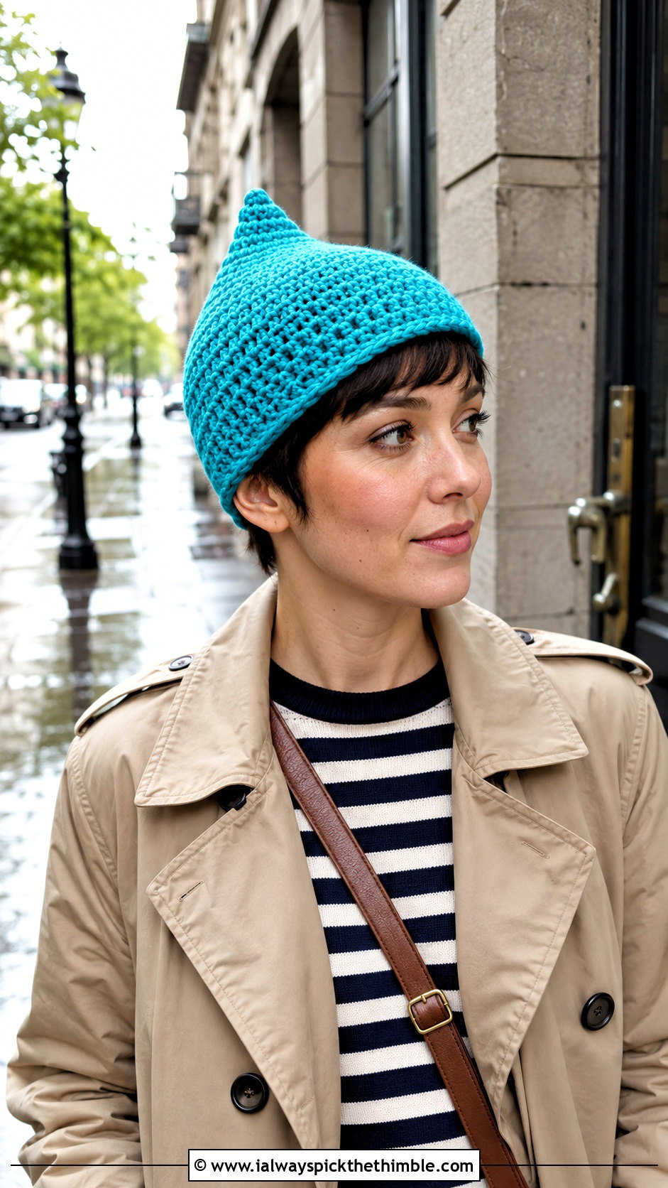 Pixie Point Crochet Gnome Hat With Trench Coat - 15 Adult Crochet Gnome Hat outfit ideas