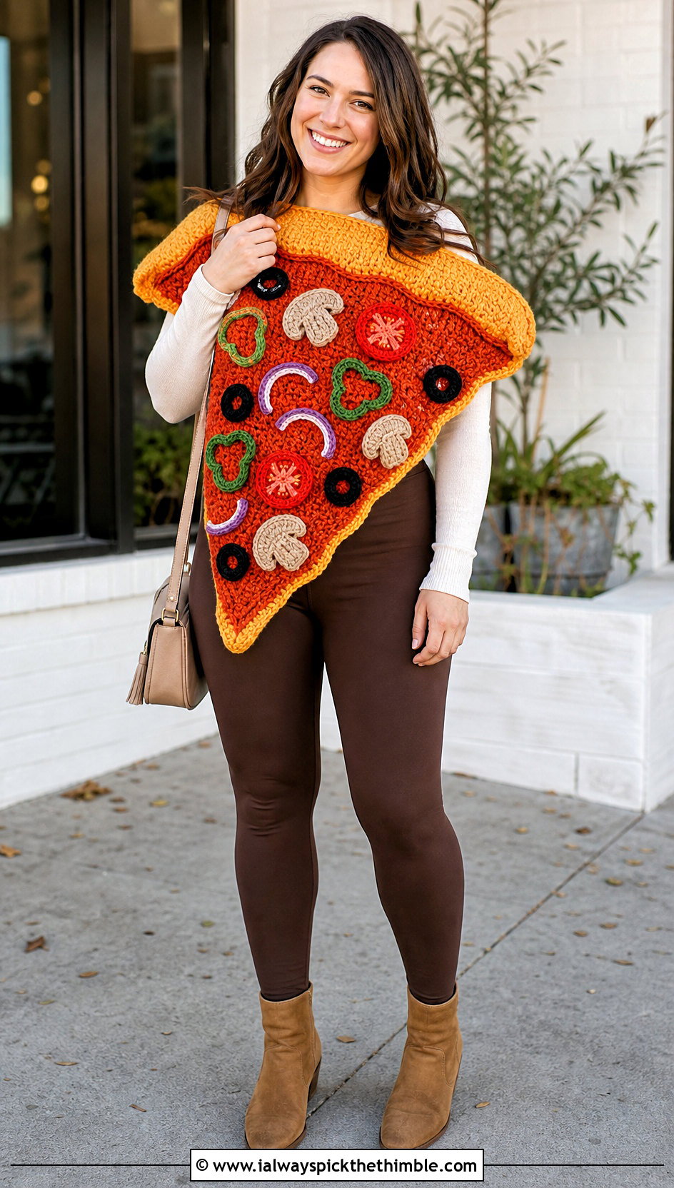 Pizza Slice Crochet Poncho With Leggings - 20 Funny Crochet Clothes and outfit ideas