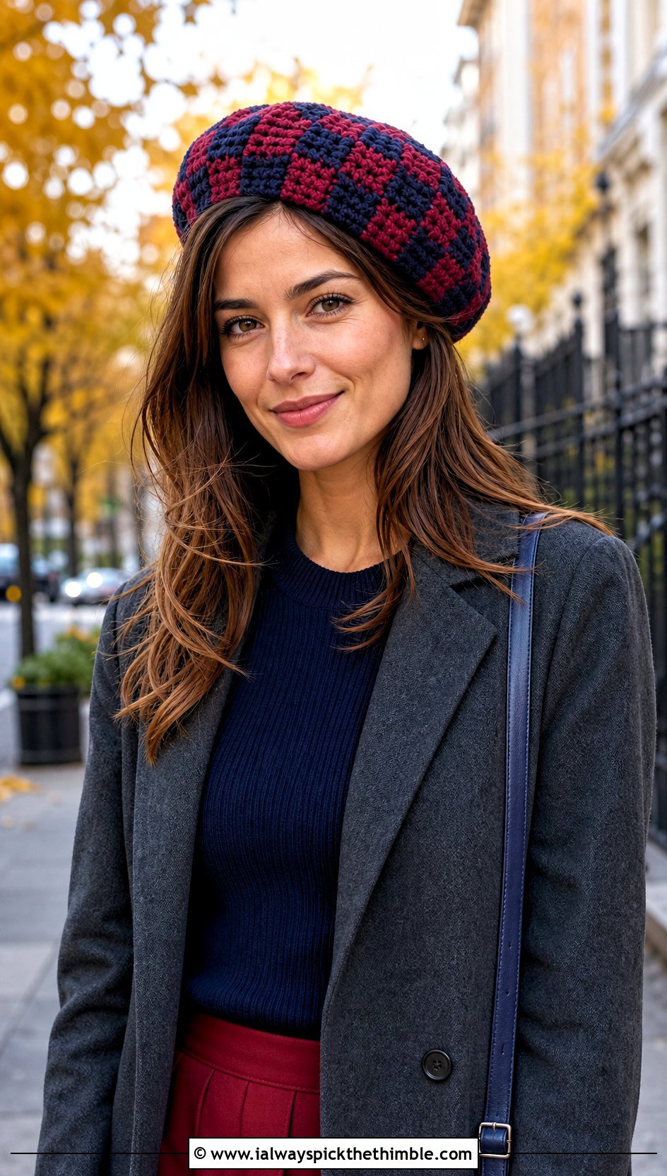 Plaid Crochet Beret With Mini Skirt - 20 crochet berets outfit ideas