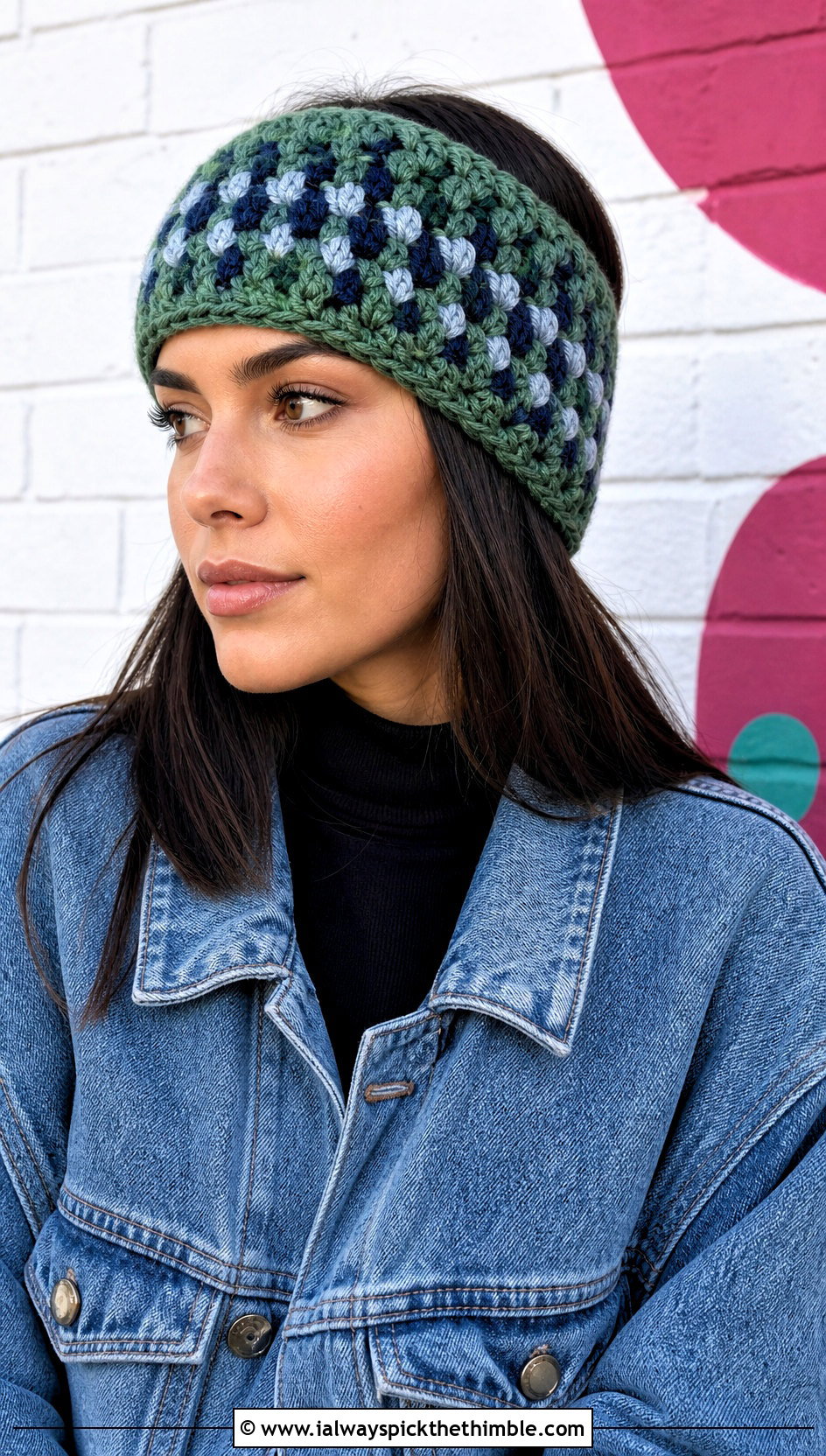 Plaid Crochet Ear Warmer With Denim Jacket - 25 crochet ear warmers outfit ideas