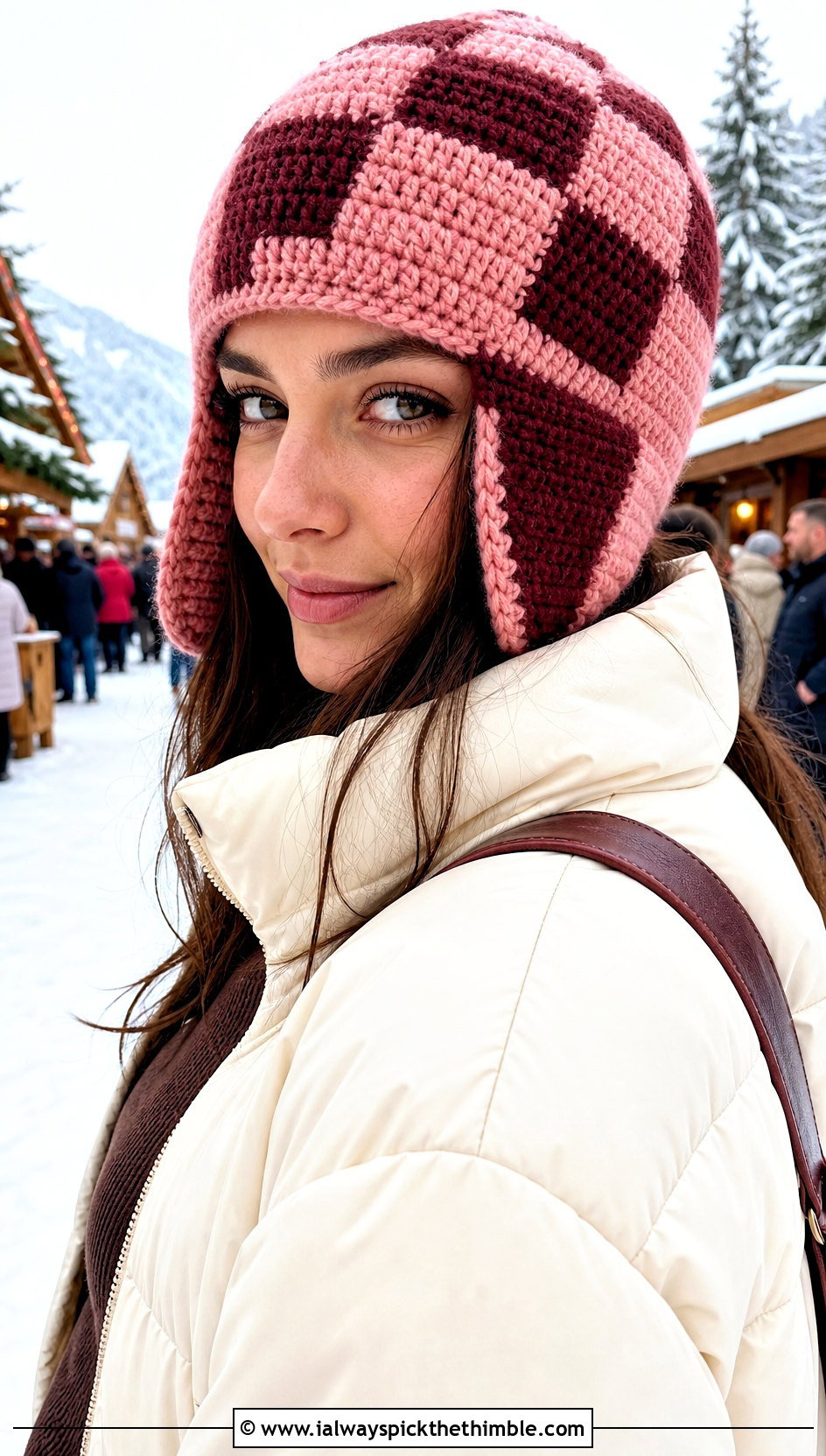 Plaid Crochet Trapper Hat With Puffer Jacket - 25 Crochet Trapper Hat outfit ideas