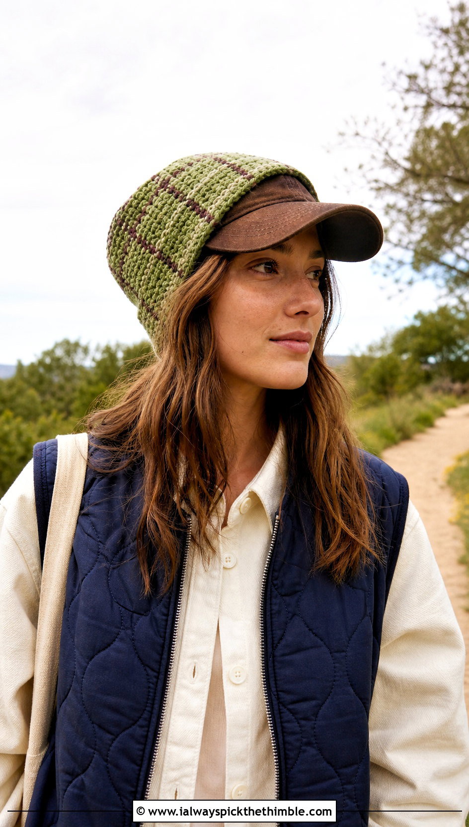Plaid Tapestry Baseball Hat Ear Warmer With Quilted Vest - 20 Crochet Baseball Hat Ear Warmer outfit ideas