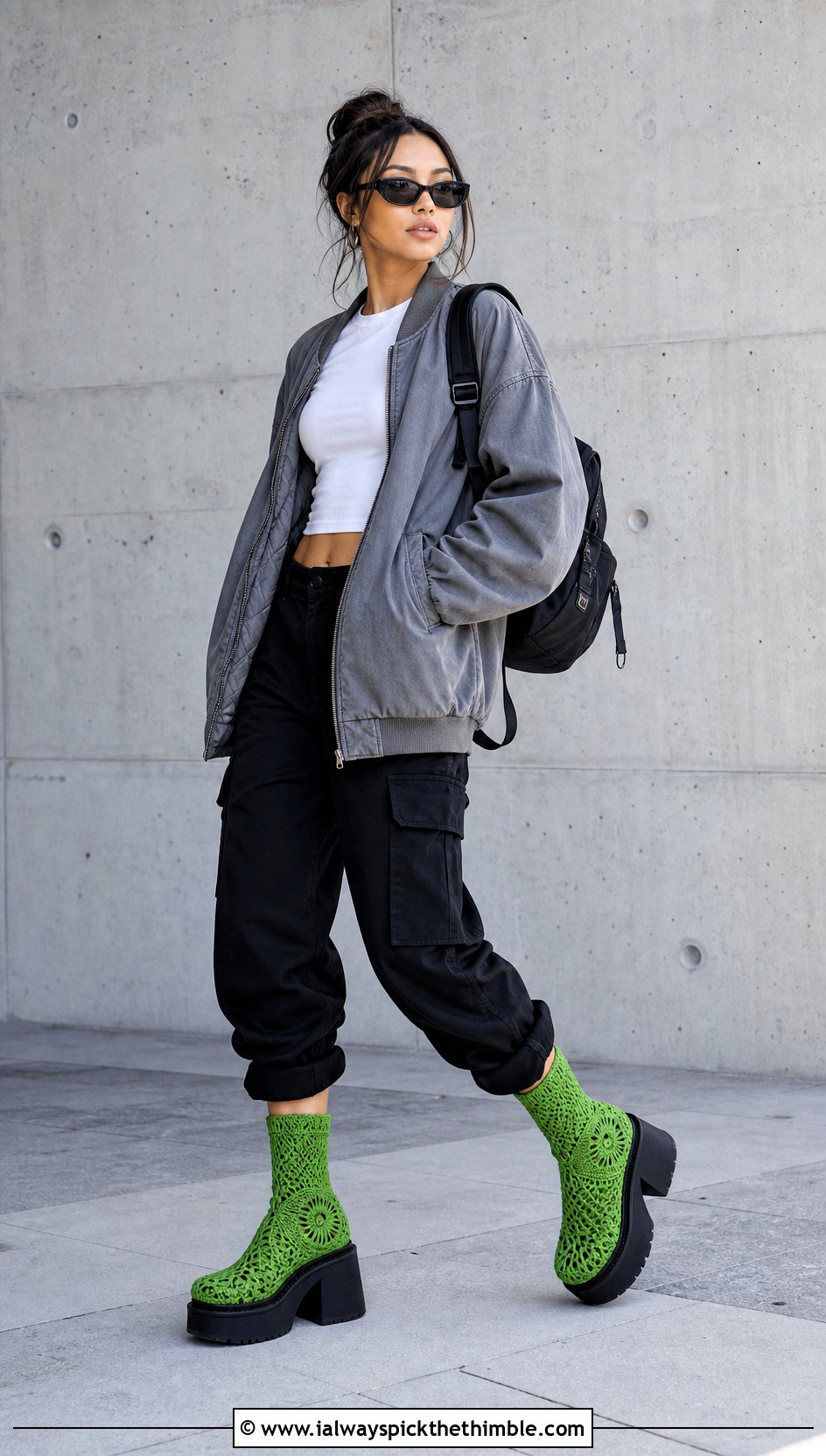 Platform Crochet Boots With Cargo Pants - 15 Colorful Crochet Boot outfit ideas