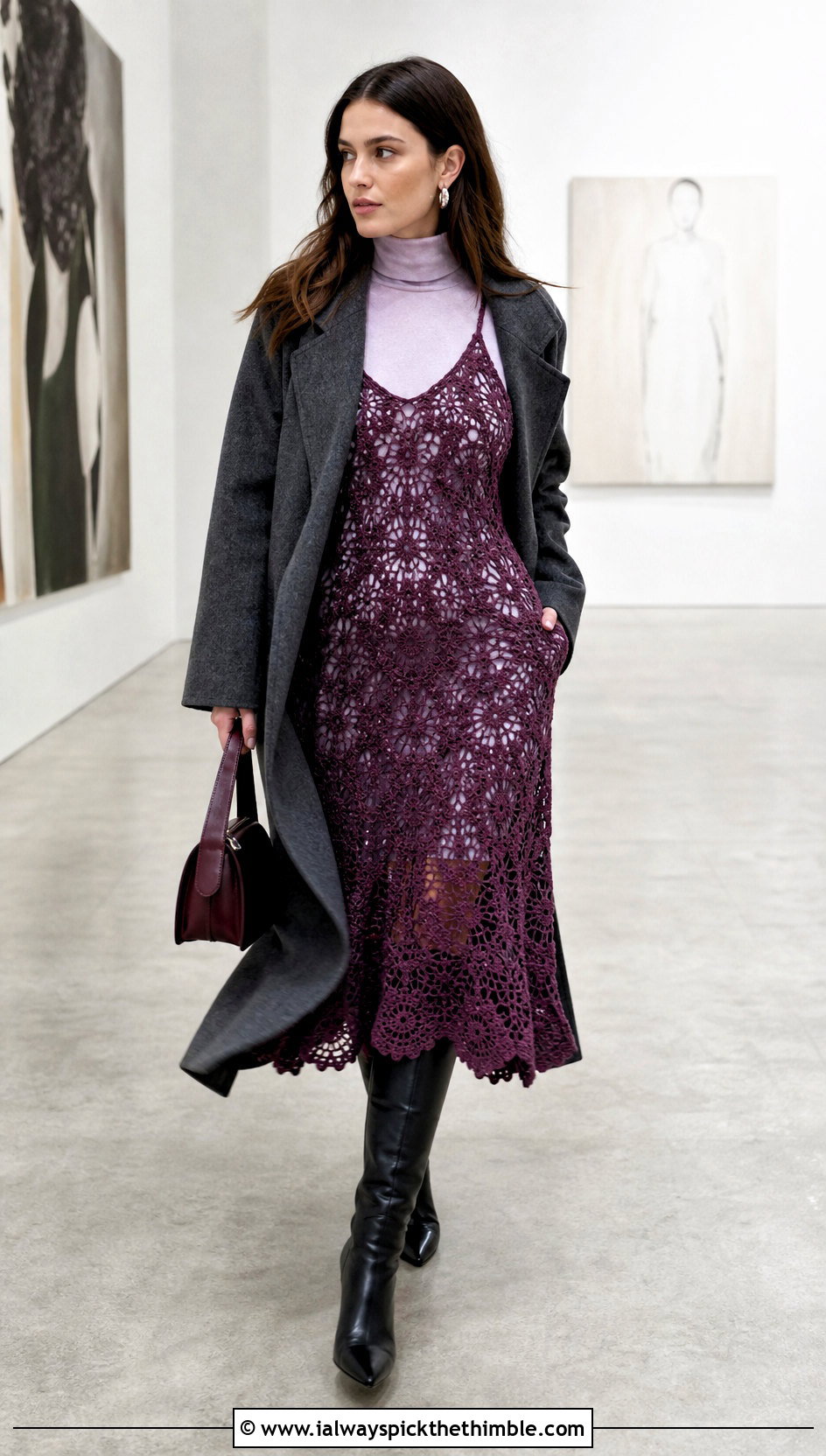 Plum Noir Abigail Fairy Crochet Dress With Turtleneck - 20 abigail fairy crochet dress outfit ideas