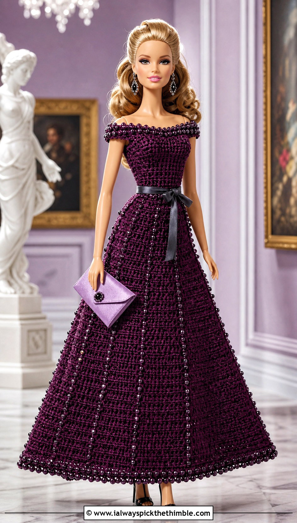 Plum Noir Beaded Crochet Barbie Ball Gown - 20 crochet barbie ball gowns outfit ideas
