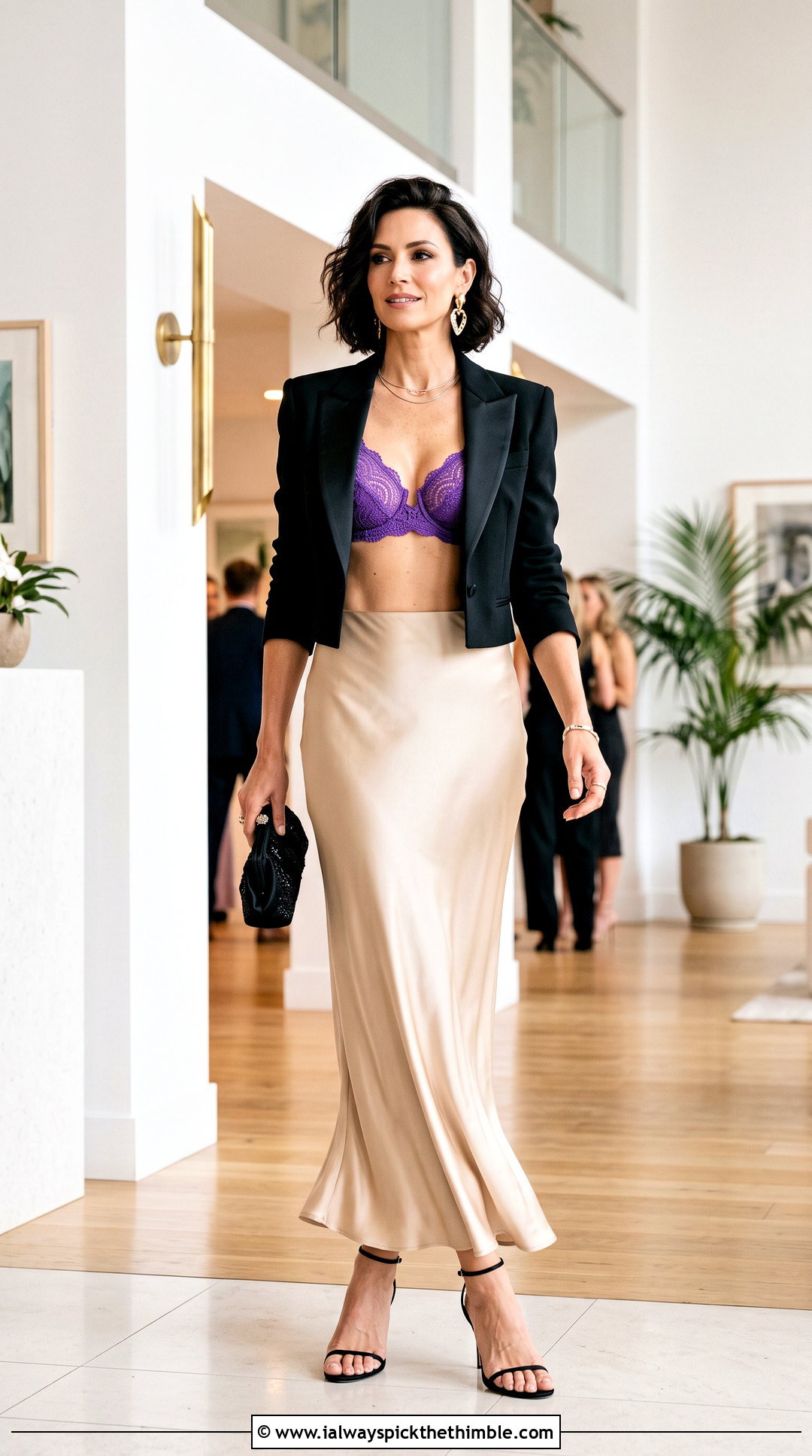 Plunge Underwire Crochet Bra With Satin Maxi Skirt - 20 Crochet Bra With Underwire outfit ideas