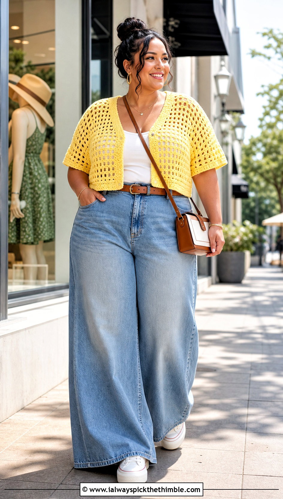 Plus Size Boxy Crochet Tee With Wide Leg Jeans - 20 Crochet Top Plus Size outfit ideas