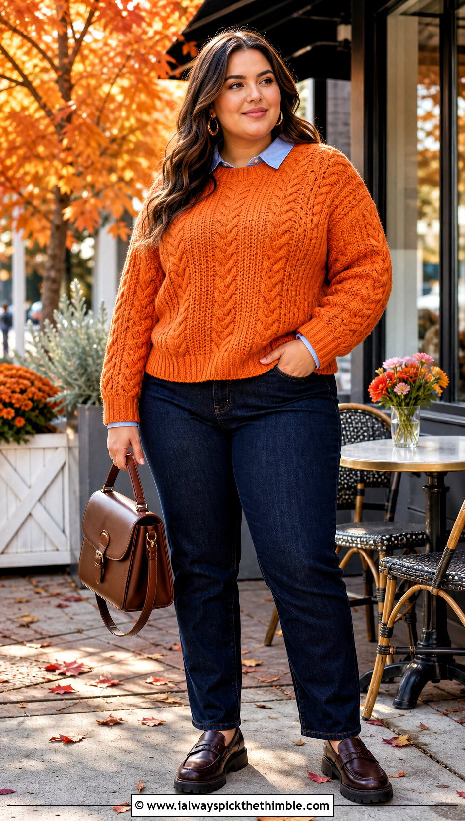 Plus Size Cable Crochet Sweater With Straight Leg Jeans - 20 plus size crochet sweater outfit ideas