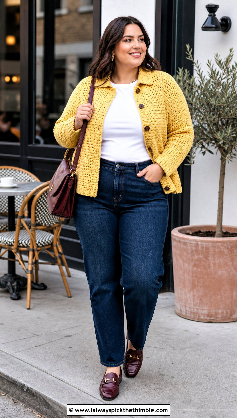 Plus Size Collared Crochet Cardigan With Straight Leg Jeans - 25 plus size crochet cardigan outfit ideas
