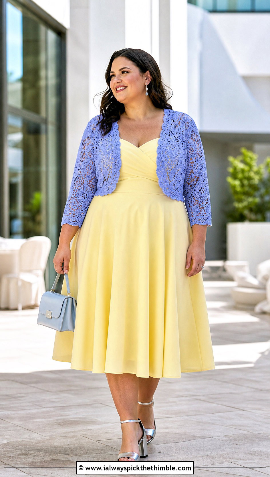 Plus Size Crochet Bolero Cardigan With Fit And Flare Dress - 25 plus size crochet cardigan outfit ideas