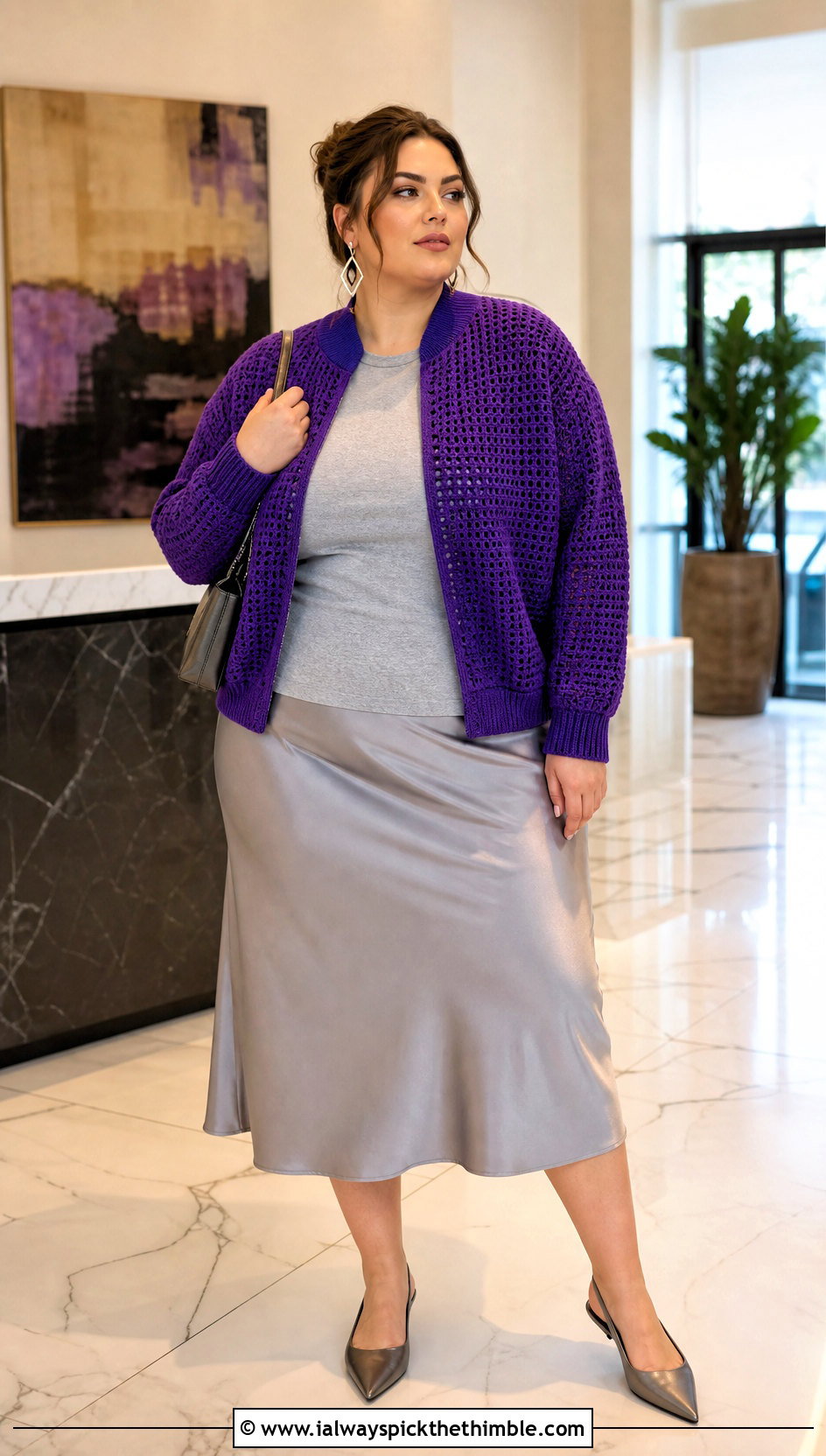 Plus Size Crochet Bomber Jacket With Satin Skirt - 20 Crochet Clothes Plus Size outfit ideas