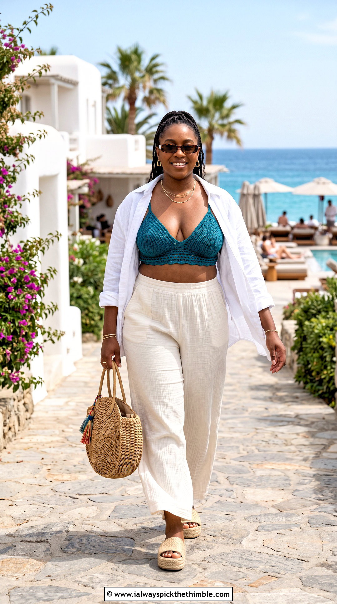 Plus Size Crochet Bralette Bikini With Wide Leg Pants - 20 plus size crochet swimwear outfit ideas