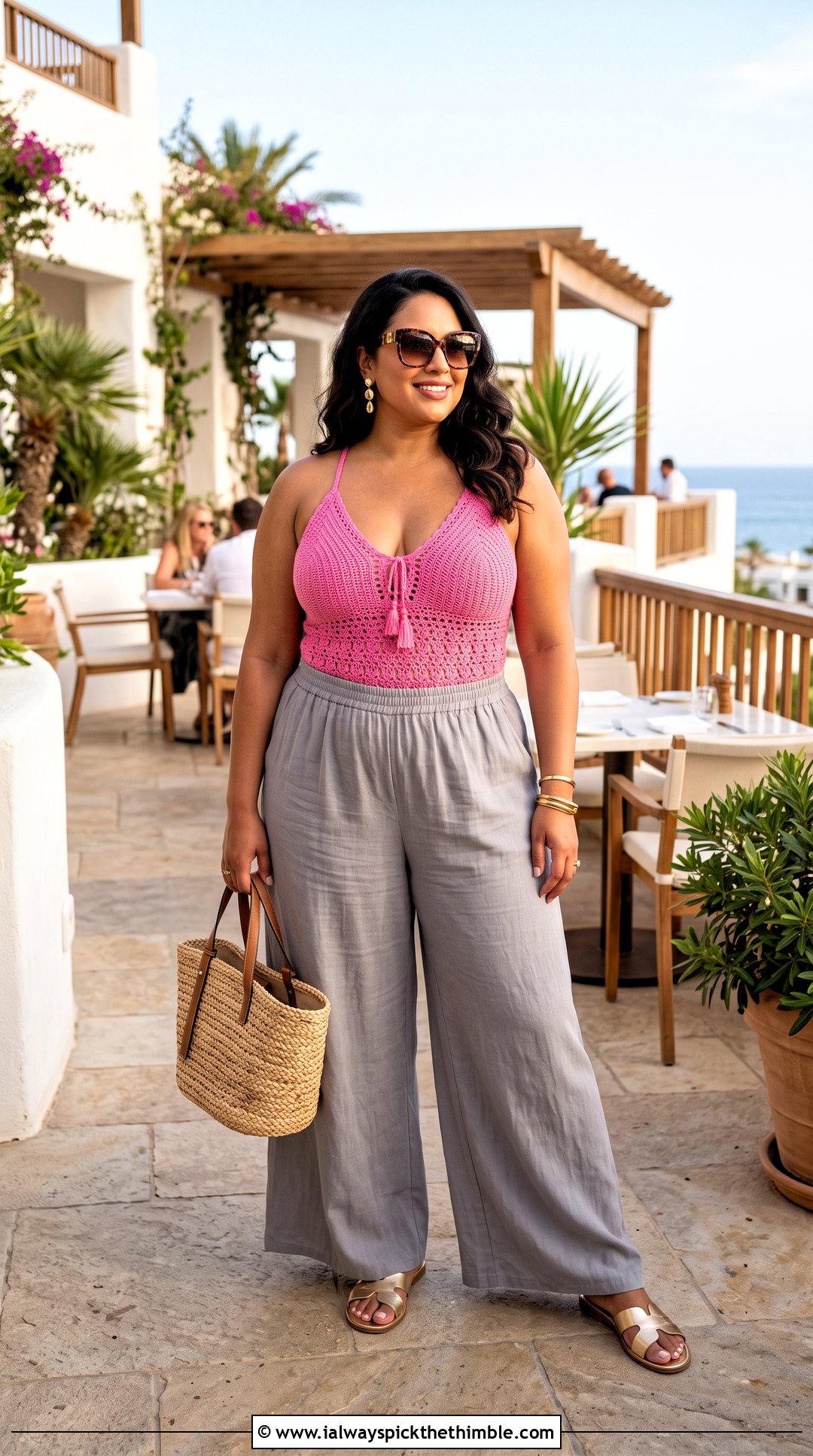 Plus Size Crochet One Piece Swimsuit With Palazzo Pants - 20 plus size crochet swimwear outfit ideas