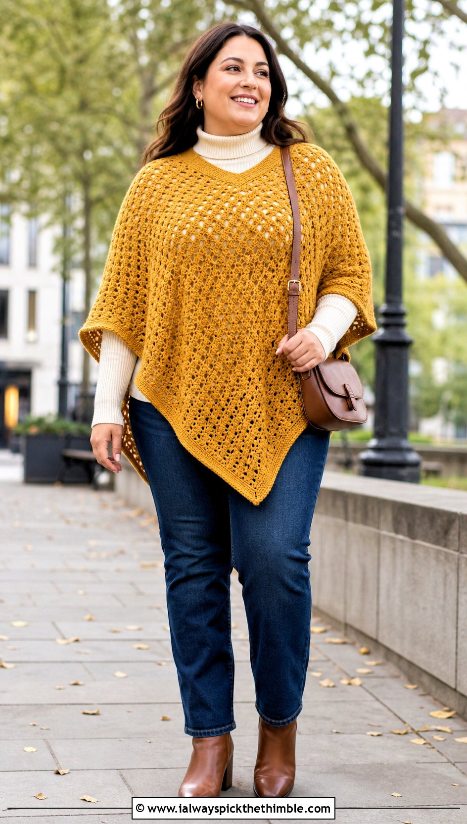 Plus Size Crochet Poncho With Slim Jeans - 20 Crochet Clothes Plus Size outfit ideas