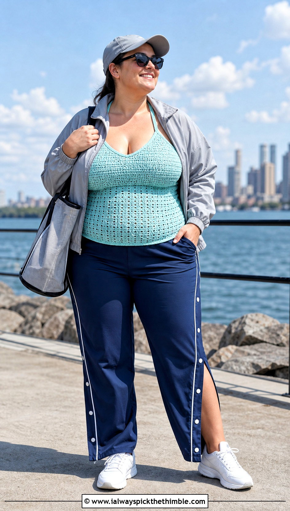 Plus Size Crochet Racerback Tankini With Track Pants - 20 plus size crochet swimwear outfit ideas
