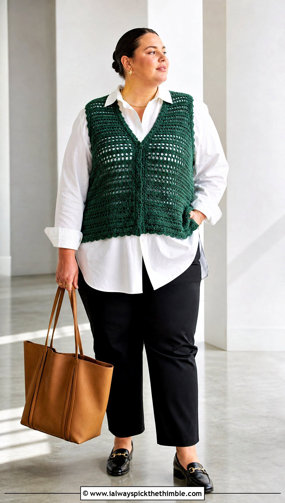 Plus Size Crochet Vest Top With Button Down Shirt - 25 plus size crochet top outfit ideas