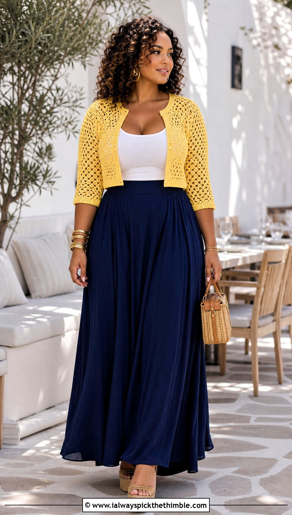 Plus Size Cropped Crochet Cardigan With High Waist Maxi Skirt - 20 crochet plus size cardigan outfit ideas