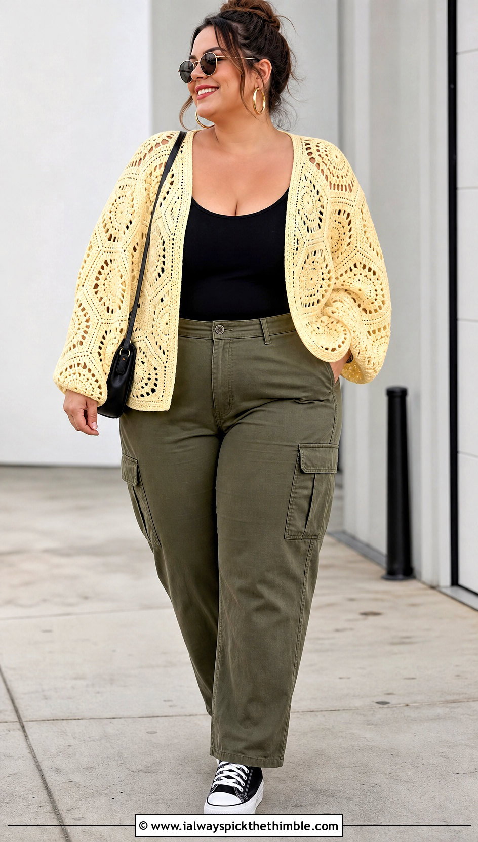 Plus Size Hexagon Crochet Summer Cardigan With Cargo Pants - 20 plus size crochet summer cardigan outfit ideas