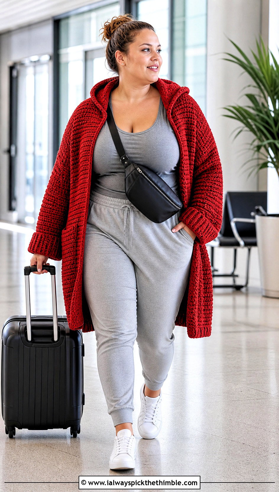 Plus Size Hooded Crochet Cardigan With Joggers - 25 plus size crochet cardigan outfit ideas