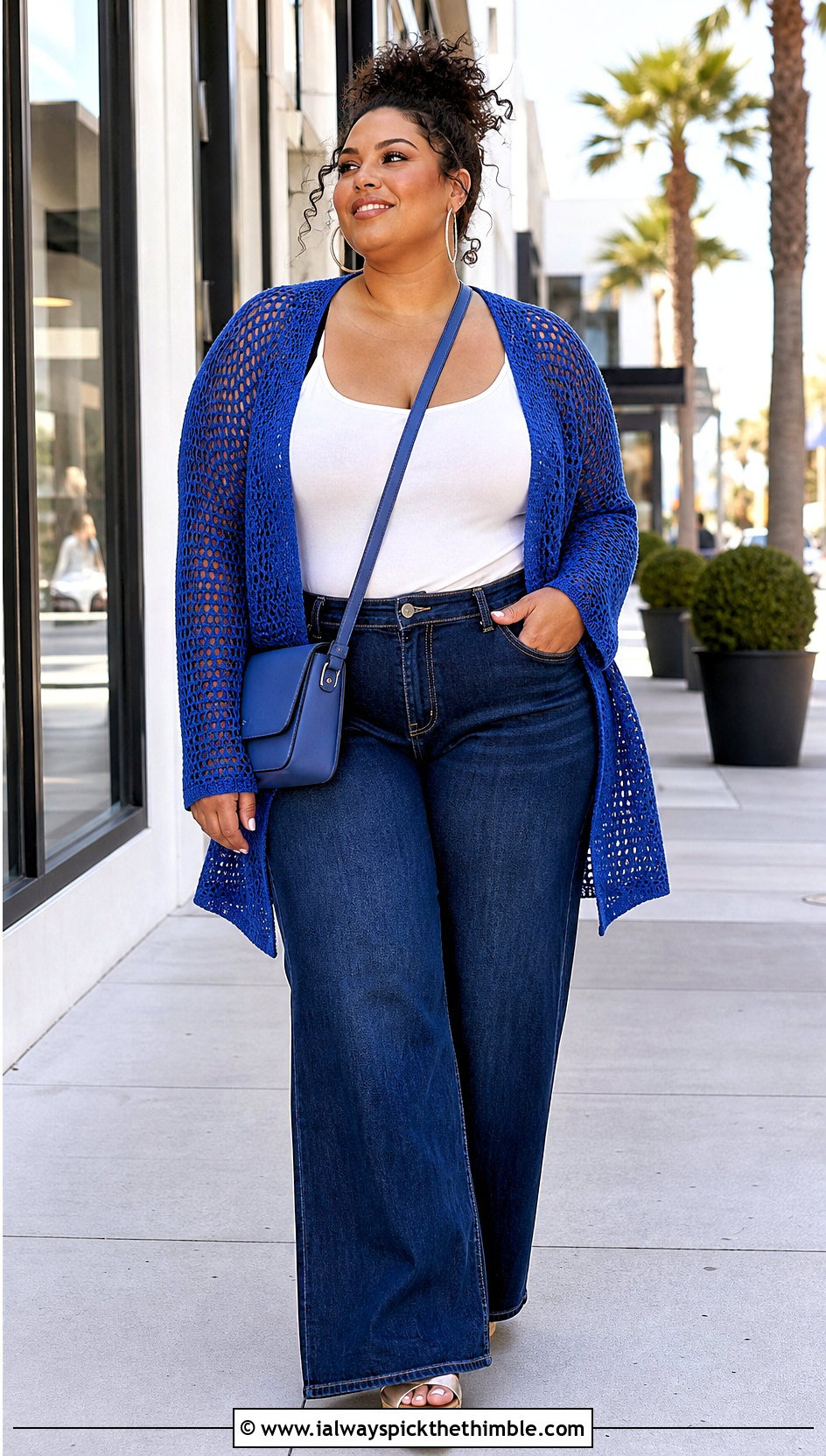 Plus Size Mesh Crochet Summer Cardigan With Wide Leg Jeans - 20 plus size crochet summer cardigan outfit ideas