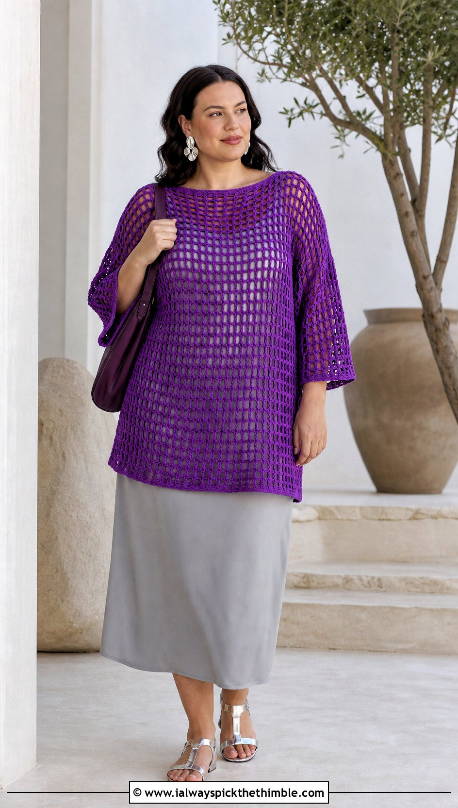 Plus Size Mesh Crochet Tunic With Slip Dress - 20 plus size crochet tops outfit ideas