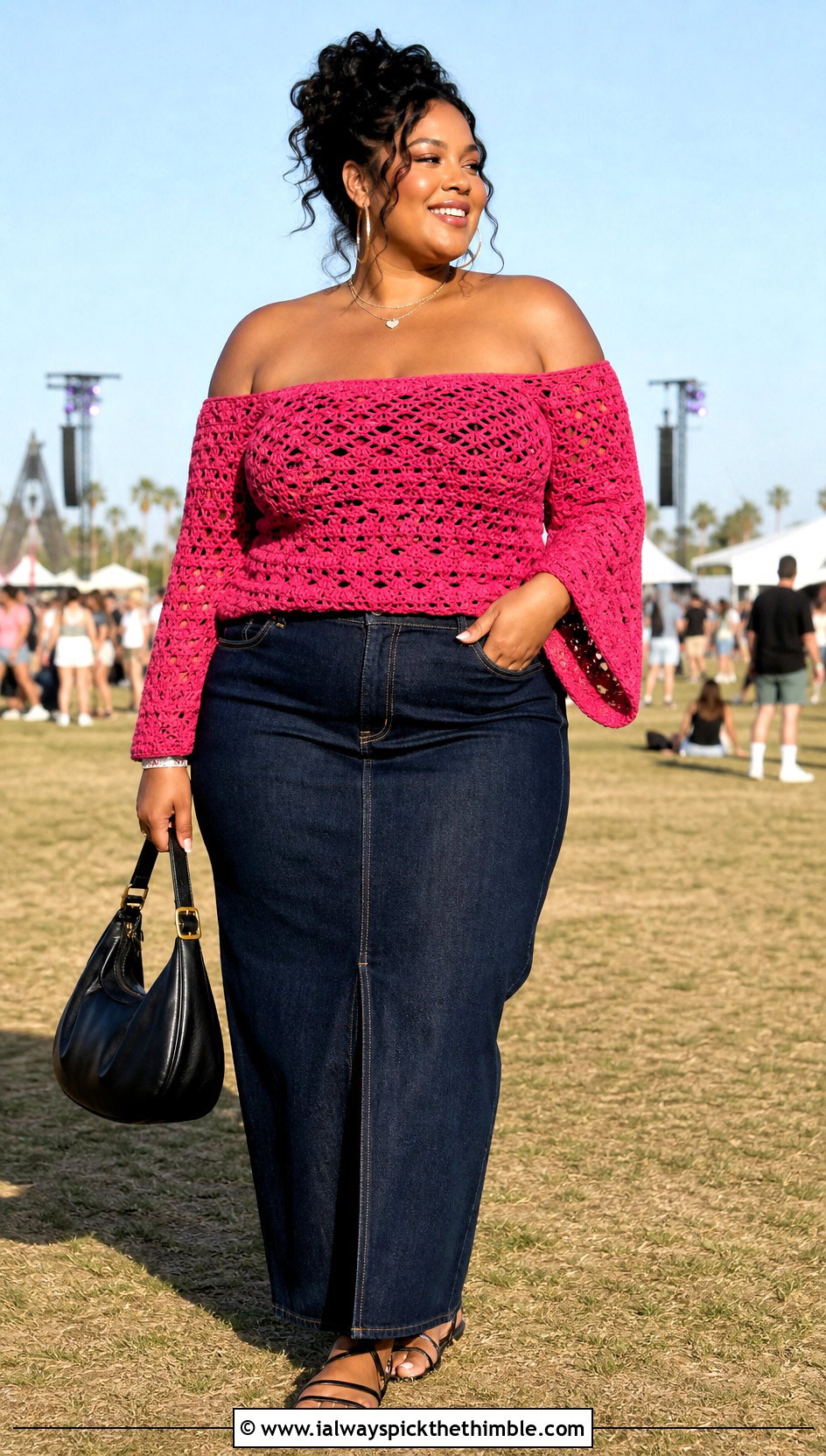 Plus Size Off Shoulder Crochet Top With Maxi Skirt - 20 plus size crochet tops outfit ideas