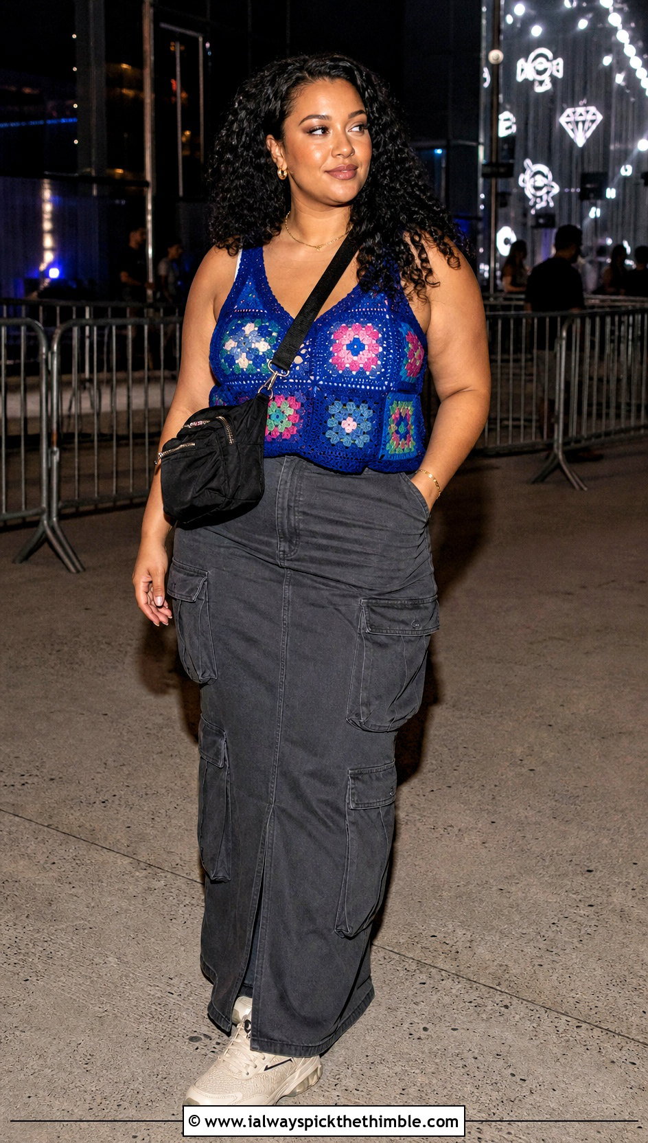 Plus Size Patchwork Crochet Top With Cargo Maxi Skirt - 25 plus size crochet top outfit ideas